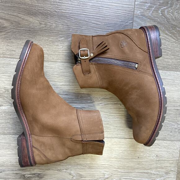 Ariat Abbey Boot Women Sz 7.5 Chestnut Waterproof Nubuck Side Zip Tassle - Picture 3 of 10